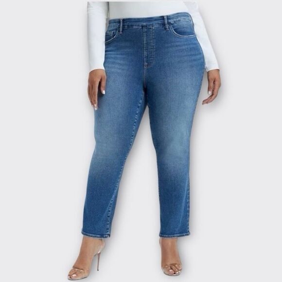 Good American Denim - Good American Pull On Power Stretch Straight Leg Jeans Women 5 Plus Size 2X